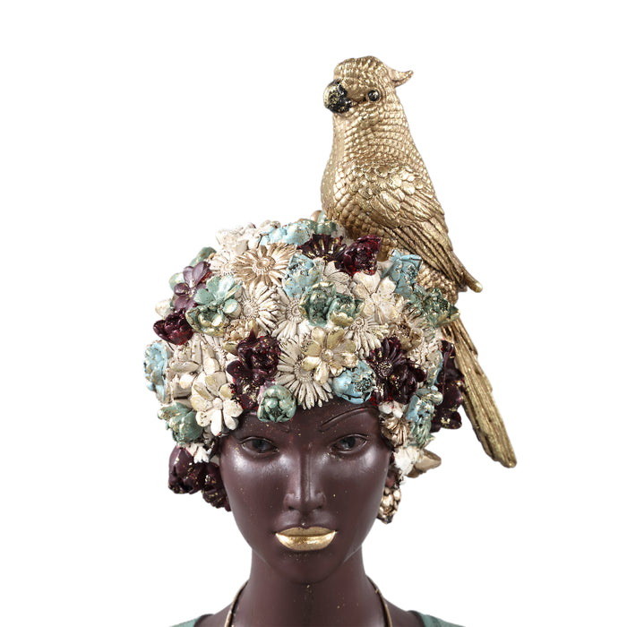 PTMD Kaliesa Green Poly Lady Statue Bird And Flowers