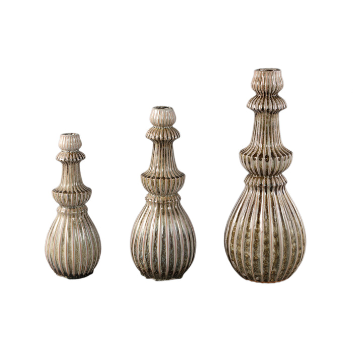 PTMD Myrtle Cream Ceramic Round Ribbed Vase S