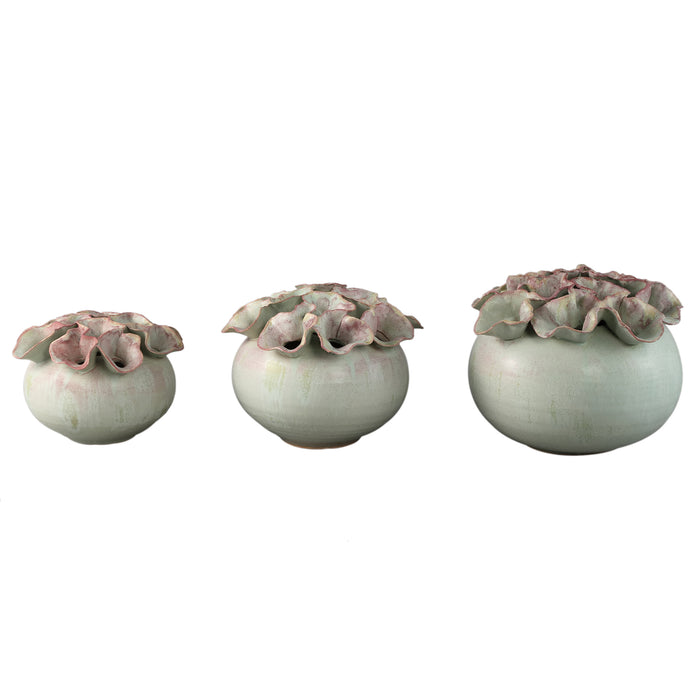 PTMD Jullia Green Ceramic Vase Flower Shaped Holes S