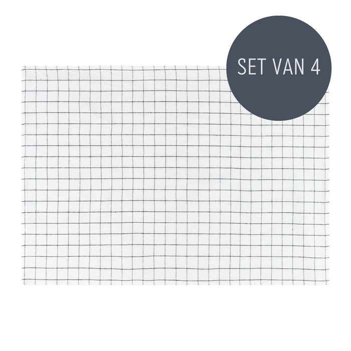Krumble Theedoek met ruitpatroon groot - Wit - Set van 4