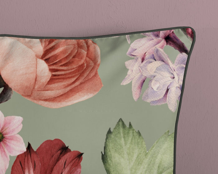 Descanso Dekbedovertrek Biologische Katoen Satijn Fiori - green