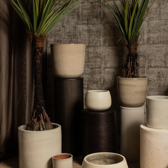 PTMD Rosanne Cream Glazed Round Ceramic Pot Ribbed SV3