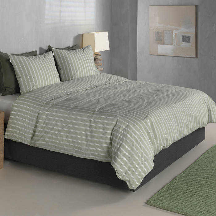 Zo Home Dekbedovertrek Righe di Percalle - smokey green