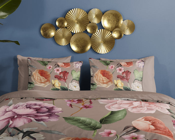 Descanso Dekbedovertrek Biologische Katoen Satijn Fiori - taupe