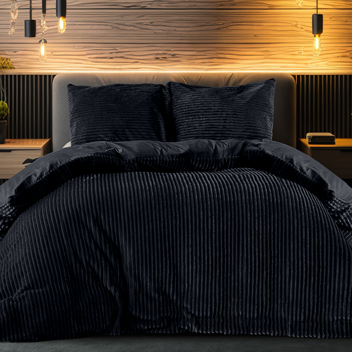 Eleganzzz Dekbedovertrek Teddy Rib Fleece - black