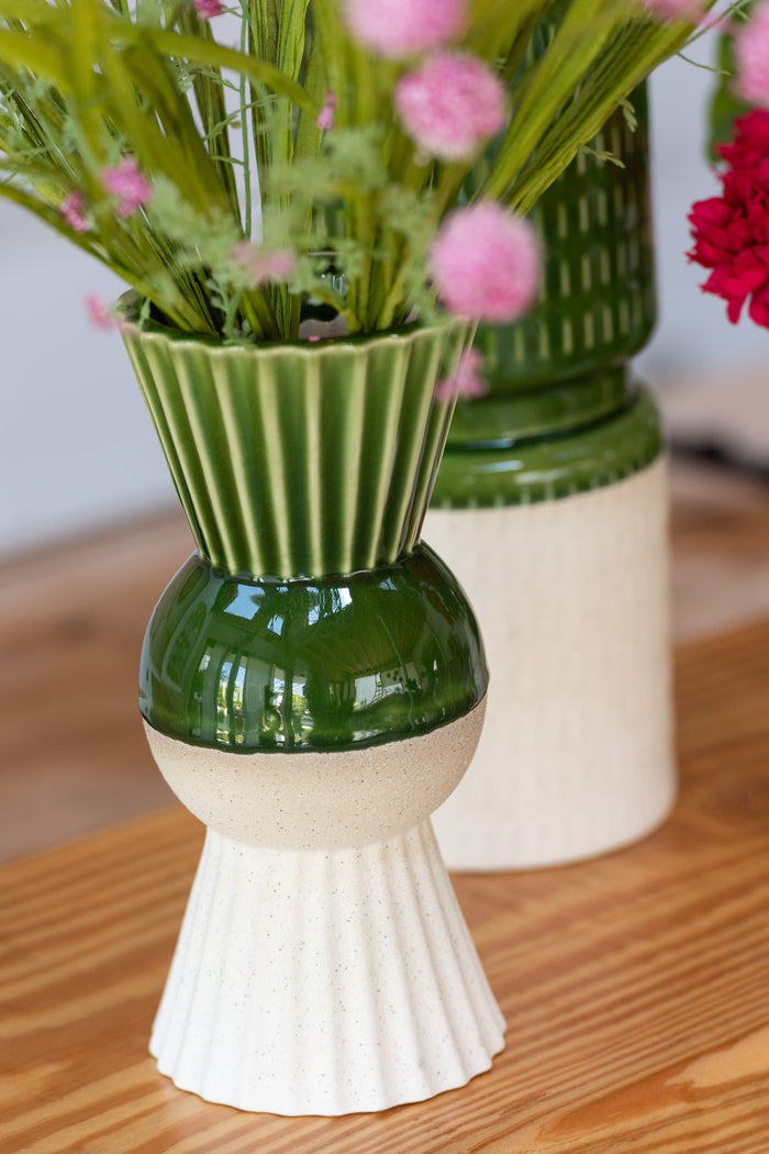 J-Line vaas Reya - porselein - wit|groen - small - 25 cm hoo