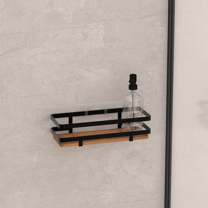 5Five Badkamer douche rekje - metaal|hout - zuignap - 25x10x8cm