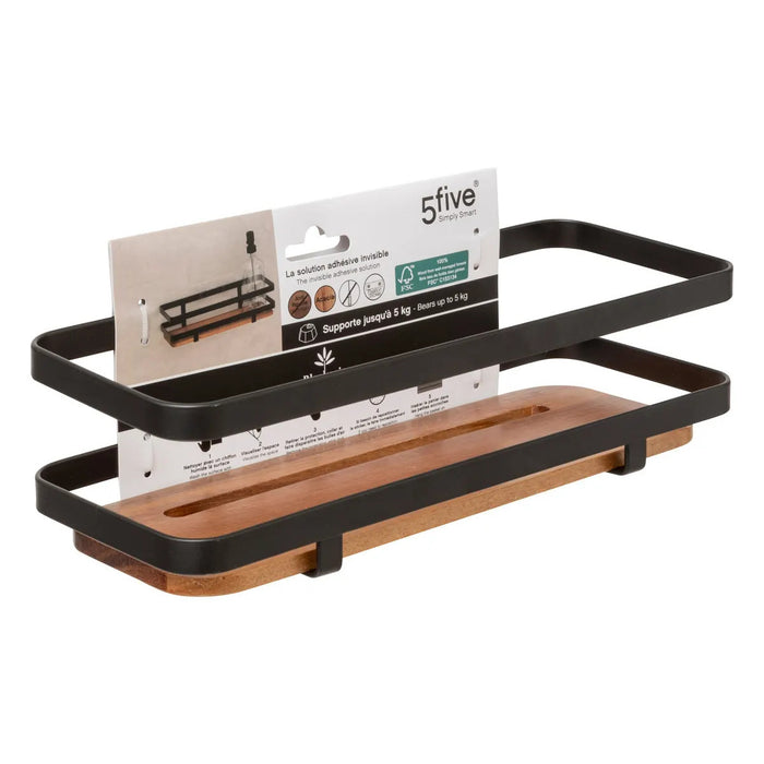 5Five Badkamer douche rekje - metaal|hout - zuignap - 25x10x8cm