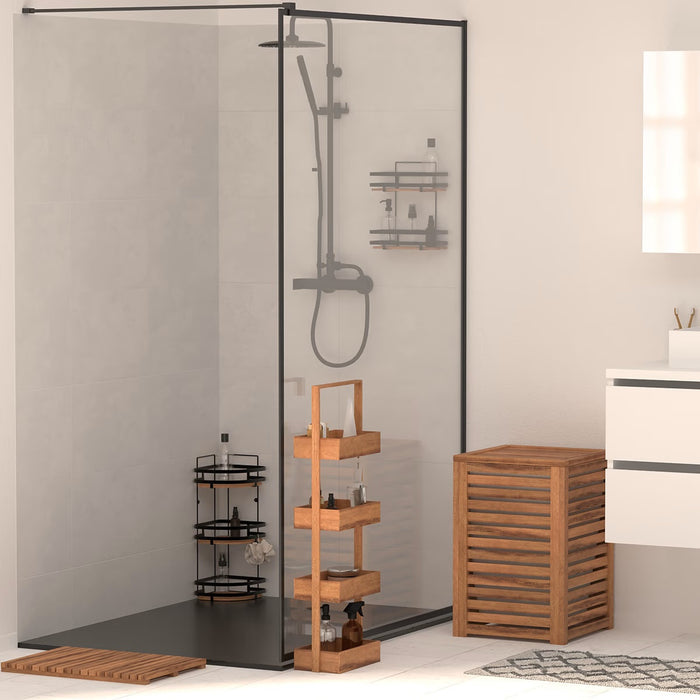 5Five Badkamer douche rekje - metaal|hout - zuignap - 25x15x30 cm