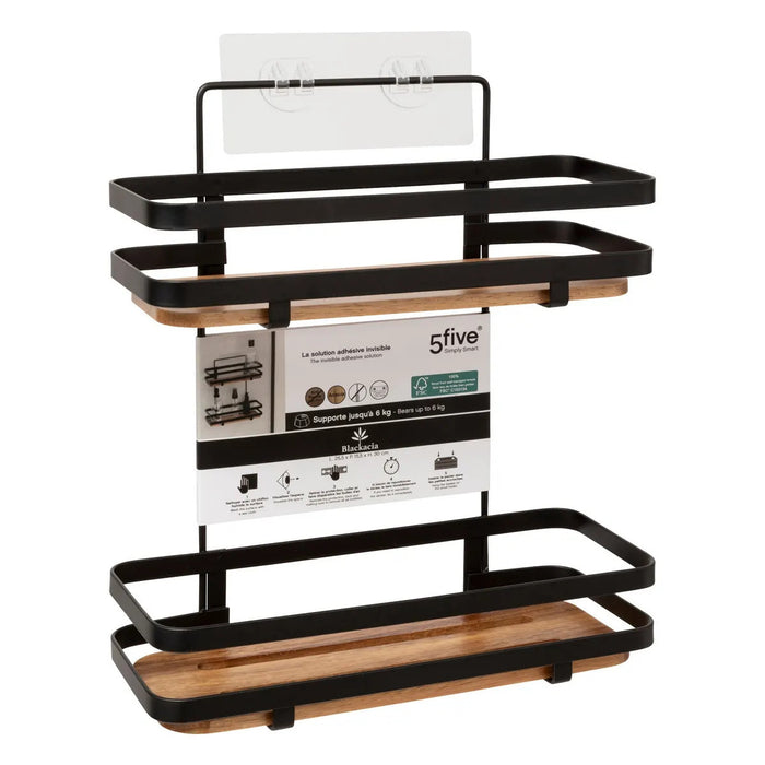 5Five Badkamer douche rekje - metaal|hout - zuignap - 25x15x30 cm