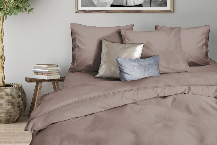 Eleganzzz Dekbedovertrek Uni Perkal Katoen Met Bies - taupe