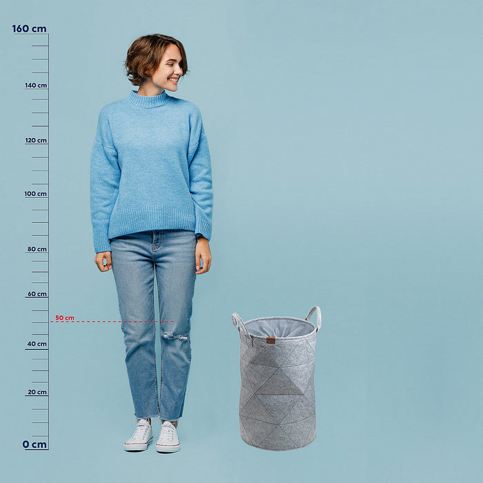 Wasmand met Trekkoord, 33 x 50 cm, Vilt, Rond, Licht Grijs - Kela | Fa