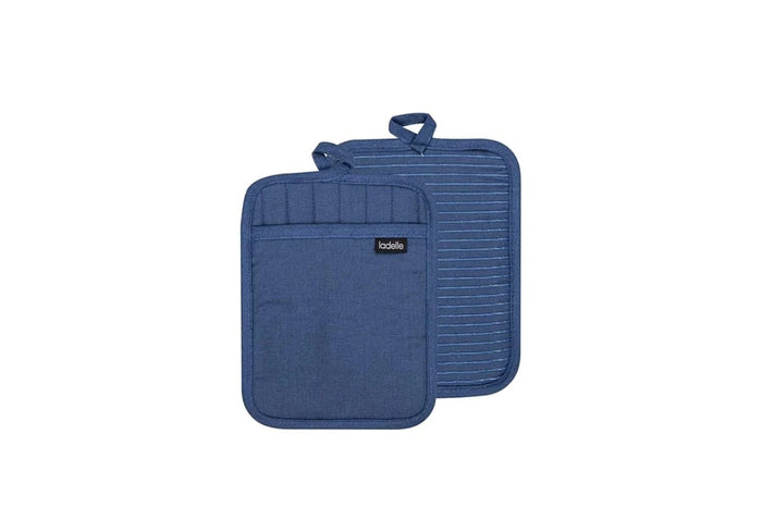 Ladelle - Pannenlappen, Set van 2, Katoen, Polyester, Siliconen, Blauw