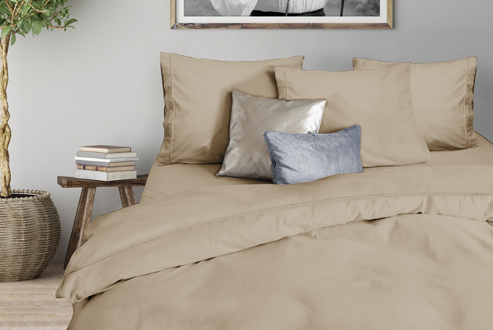 Eleganzzz Dekbedovertrek Uni Perkal Katoen Met Bies - zand