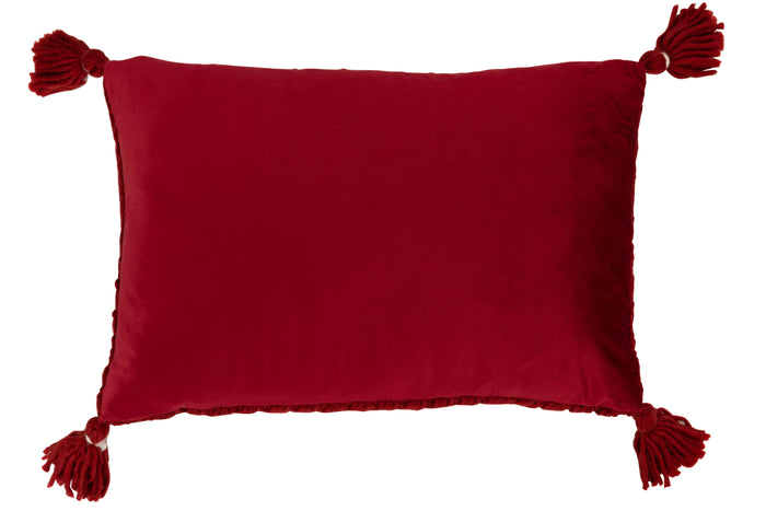 J-line - Kussen Gehaakt Kwast Acryl Rood - 58x39x10cm