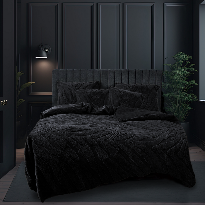 Eleganzzz Dekbedovertrek Jacquard Rabbit Fur - black