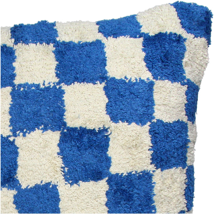 HD Collection Sierkussen Checker - Blauw - Katoen - 50x50x5cm (BxHxD)