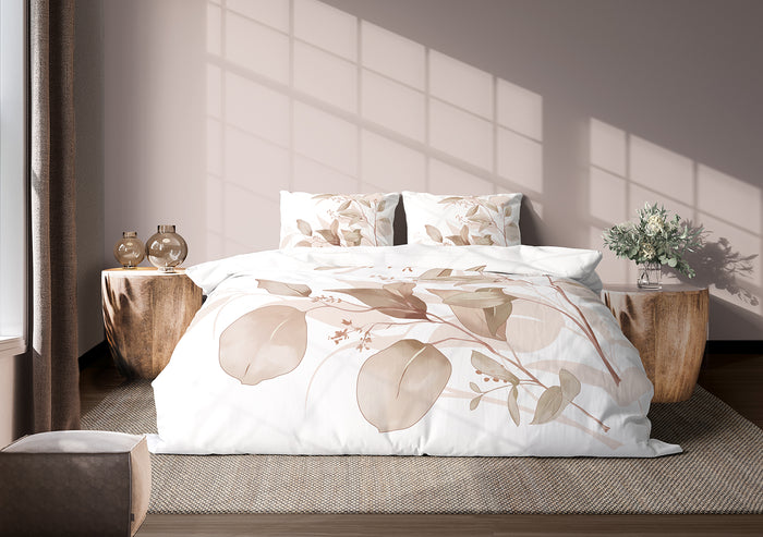 Eleganzzz Dekbedovertrek Micropercal Leaf Artistry - beige