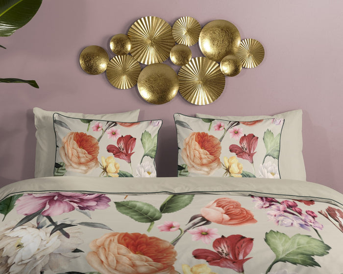 Descanso Dekbedovertrek Biologische Katoen Satijn Fiori - sand