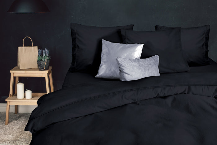 Eleganzzz Dekbedovertrek Uni Percal Katoen Met Bies - zwart