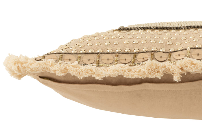 J-line - Kussen Boord Ibiza Katoen Beige|wit - 45x45x4cm