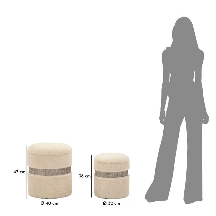 Set van 2 opbergpoefs crème cm ø 40x47-32x38