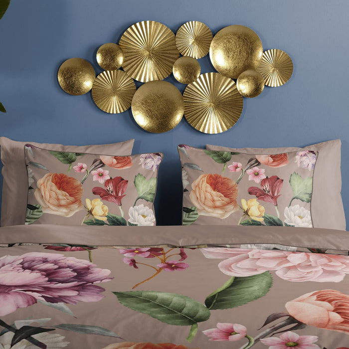 Descanso Dekbedovertrek Biologische Katoen Satijn Fiori - taupe