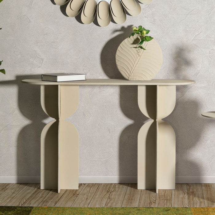 Crèmekleurige metalen console cm 120x40x75,5