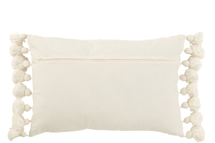 J-line - Kussen Kwastje Katoen Wit - 59x38x14.5cm