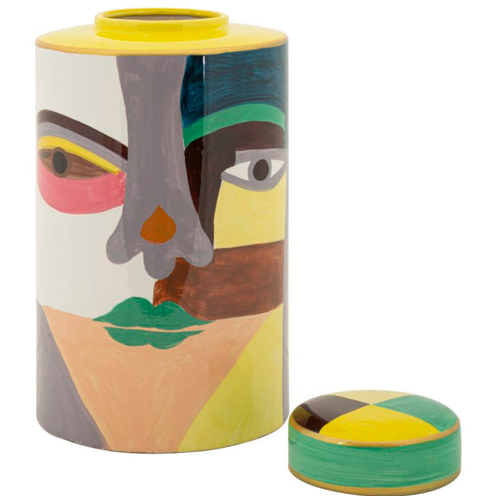 Veelkleurige keramische vaas met deksel cm ø 19x33