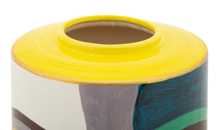 Veelkleurige keramische vaas met deksel cm ø 19x33