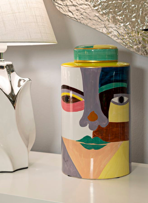 Veelkleurige keramische vaas met deksel cm ø 19x33