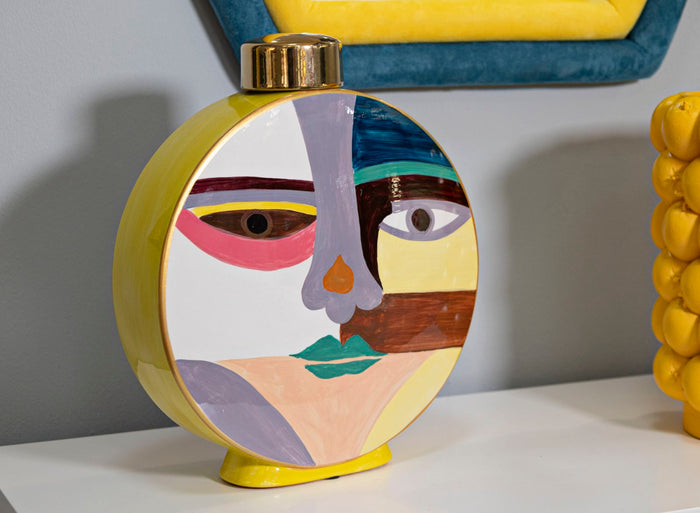 Veelkleurige keramische vaas met deksel 28x9x33 cm