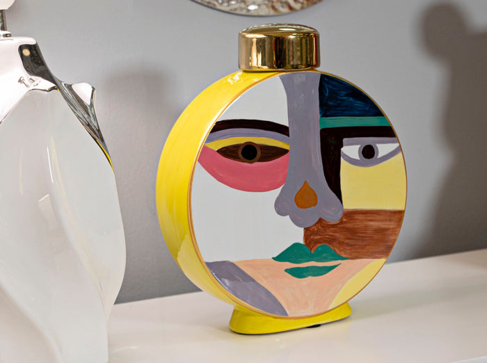 Veelkleurige keramische vaas met deksel 23x9x28 cm