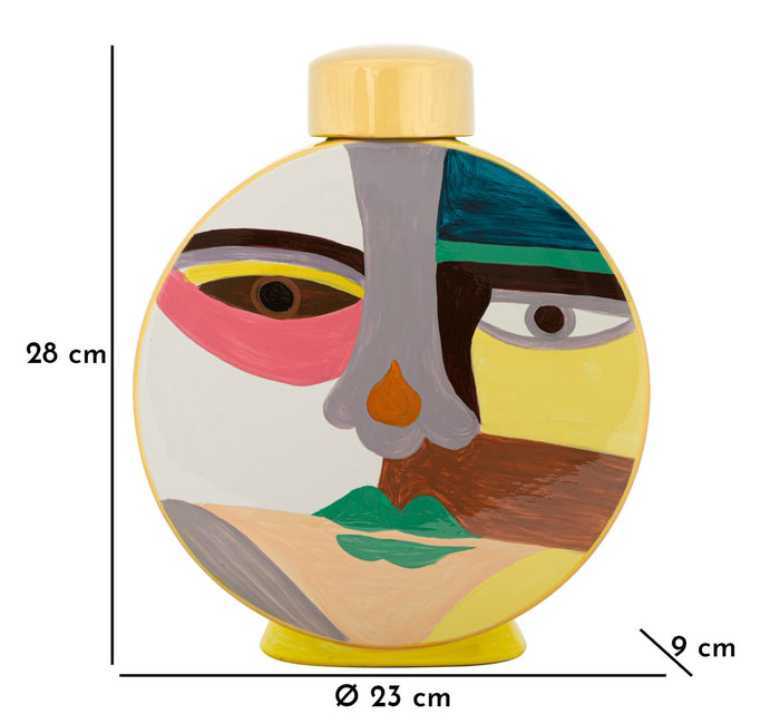 Veelkleurige keramische vaas met deksel 23x9x28 cm