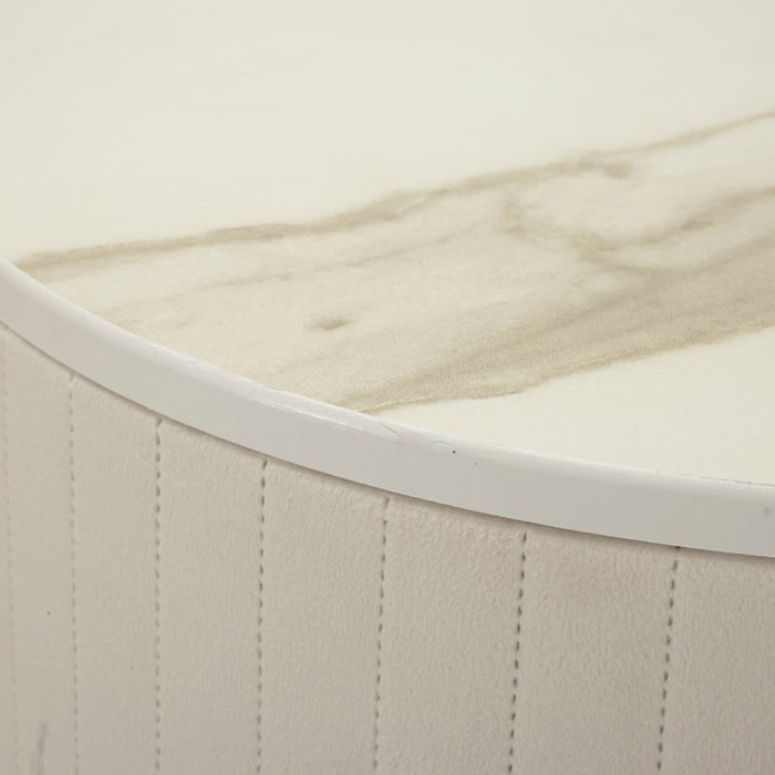 Ronde hoge tafels set van 2 in crèmekleurig fluweel cm ø 50x90-40x70