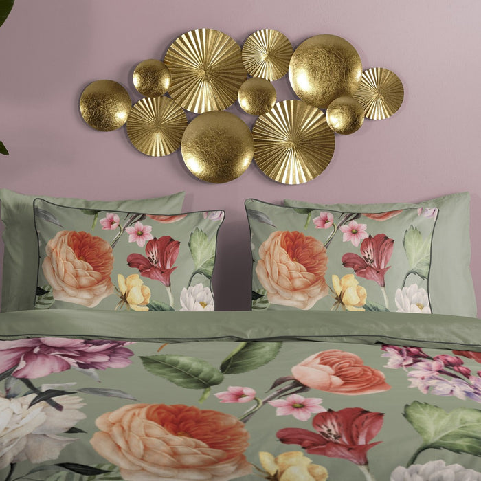 Descanso Dekbedovertrek Biologische Katoen Satijn Fiori - green