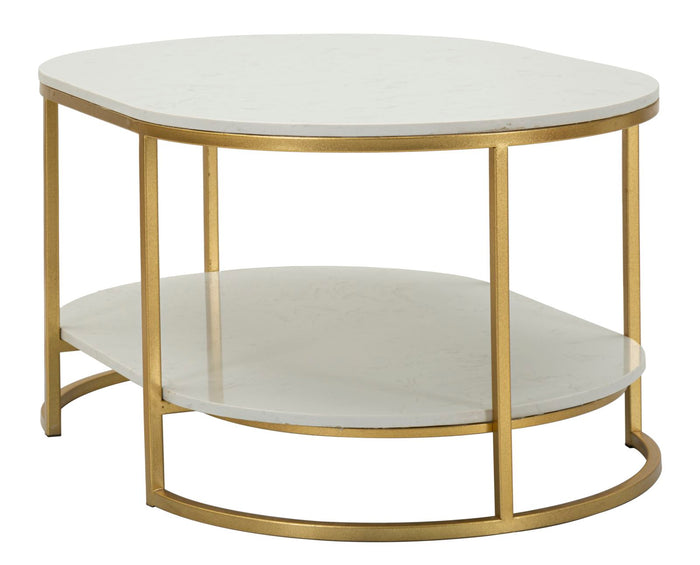 Salontafel in goudkleurig metaal en marmer cm 90x60x45