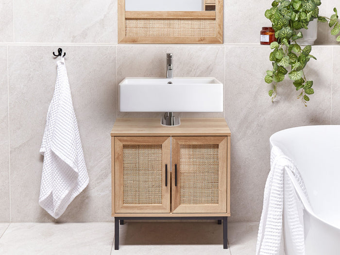 Beliani-ROSELL-Staande wastafelkast 2 deuren-Lichthout-Vezelplaat