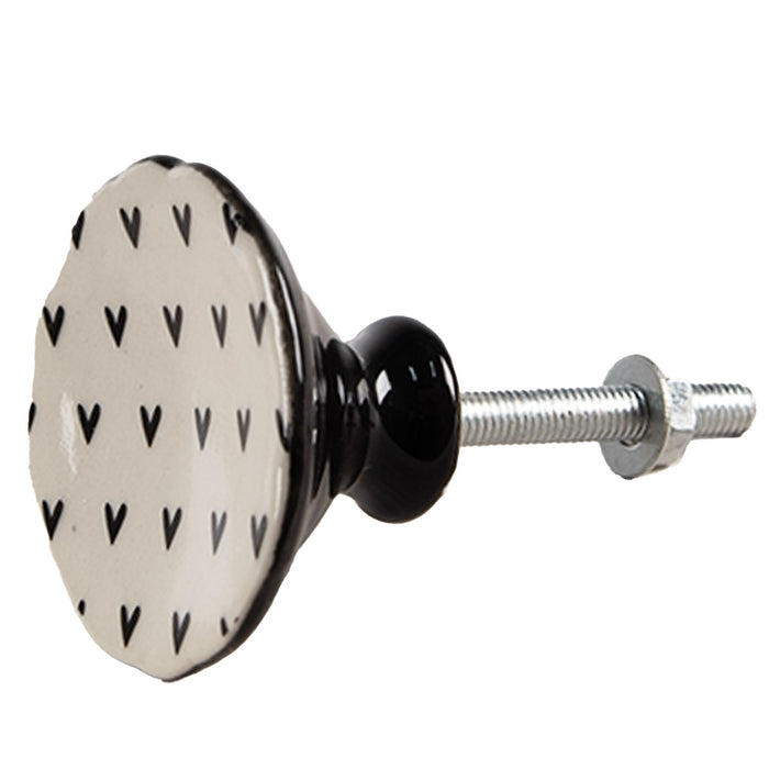 Clayre & Eef Deurknop Set van 4 Ø 4 cm Beige Keramiek Hartjes