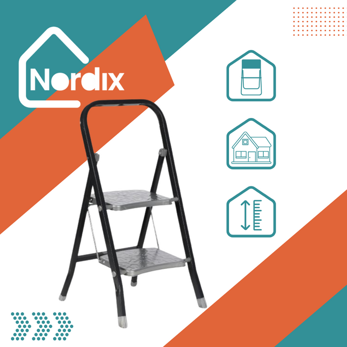 NORDIX Huishoudtrap Keukentrapje 2 treden Opstapje Opvouwbaar Zwart...