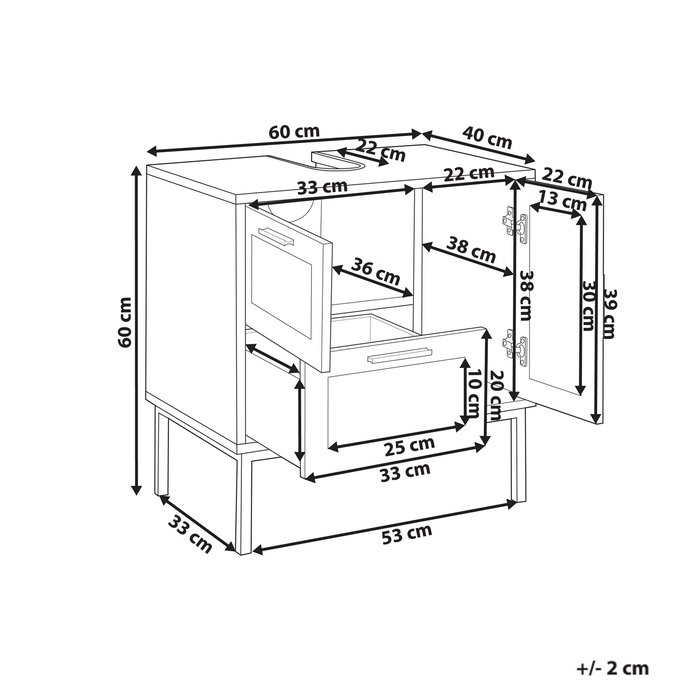 Beliani - ROSELL - Staande wastafelkast - Lichthout - Vezelplaat