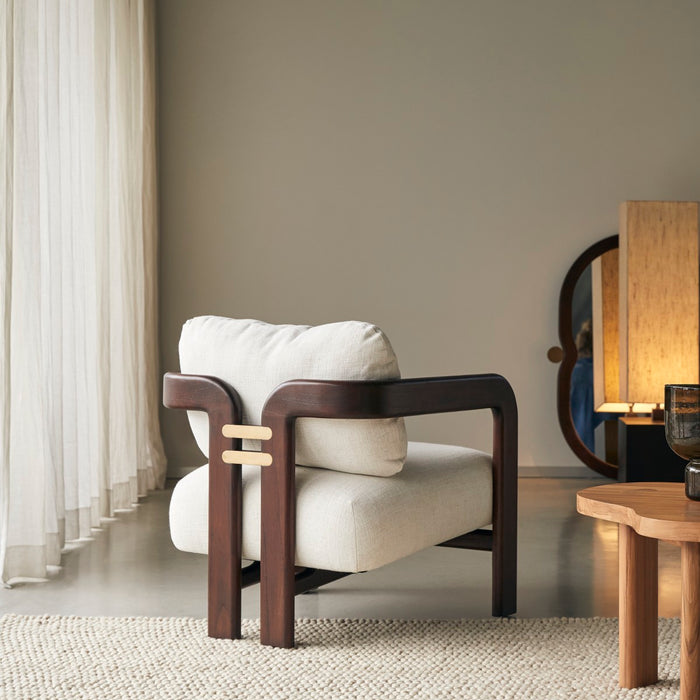 Tikamoon - Fauteuil in massief mindihout en ecru bouclé stof Charlie,…