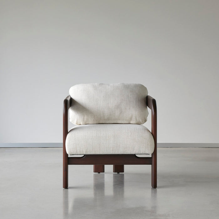 Tikamoon - Fauteuil in massief mindihout en ecru bouclé stof Charlie,…