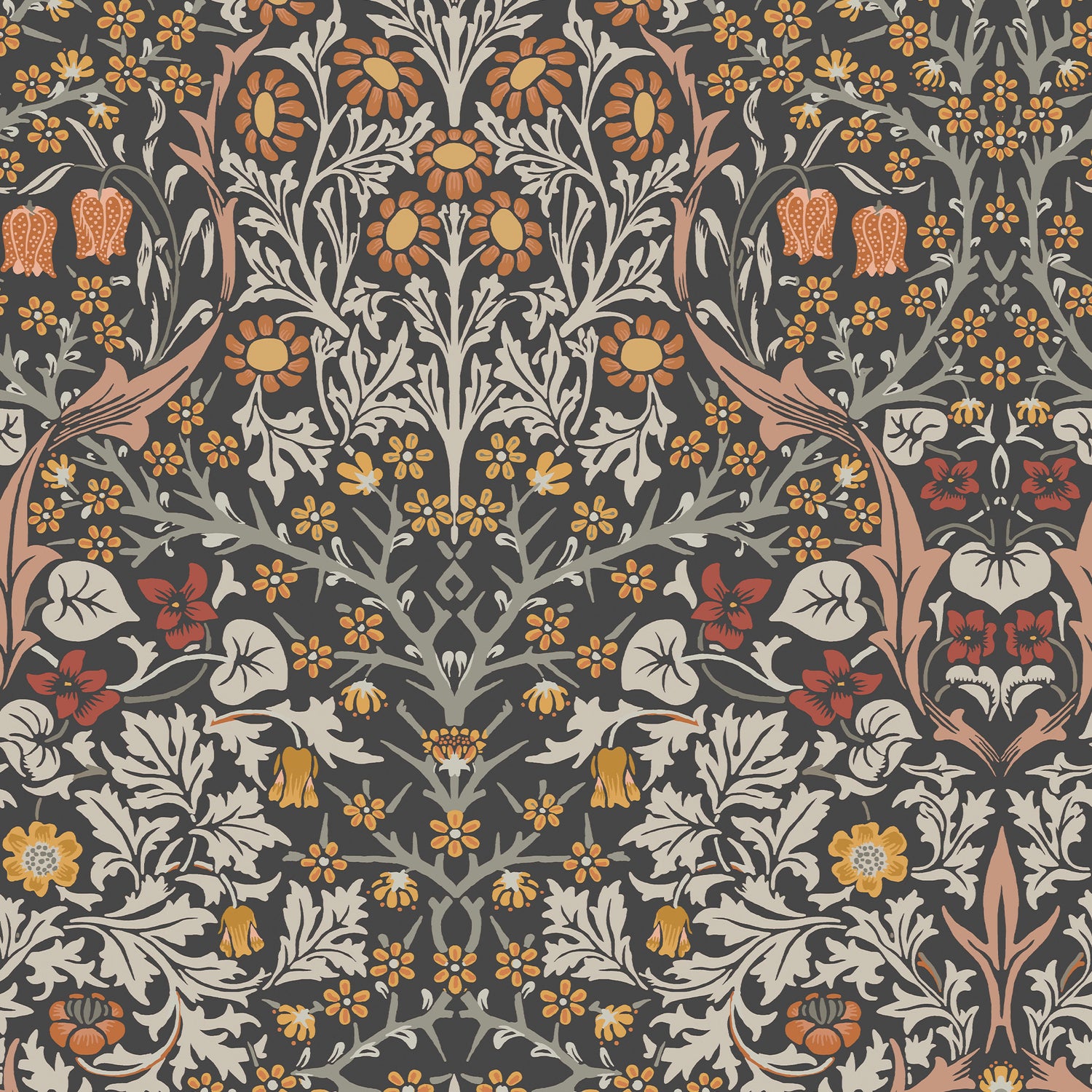 William Morris at Home vliesbehang Blackthorn Charcoal & Burnt Orange