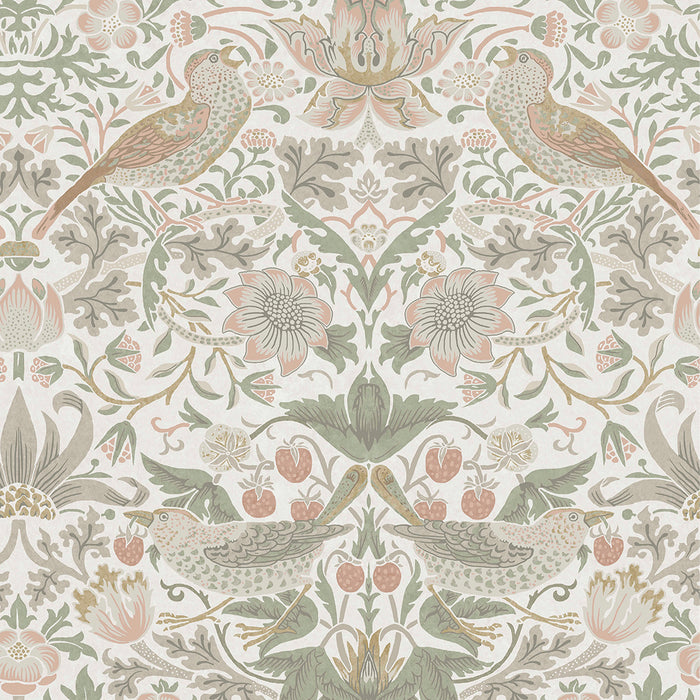 William Morris at Home vliesbehang Strawberry Thief Sage & Pink