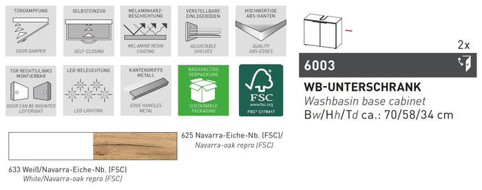 Germania Menen Wit | Eiken Wastafelonderkast 70 cm