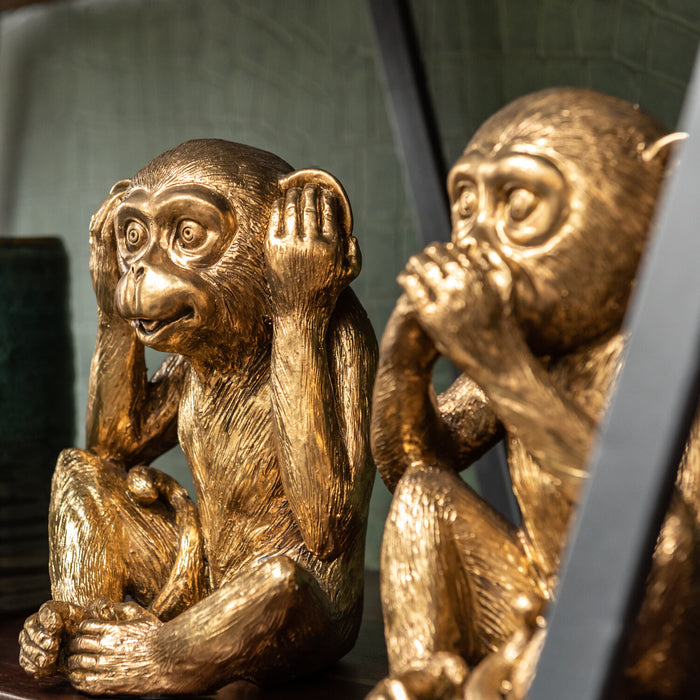 J-Line figuur Aap Horen|Zien|Zwijgen- polyresin - antiek goud - 3 stuks