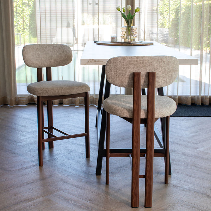 Giga Meubel - Barkruk Walnoot|Beige - Noor - Set van 2