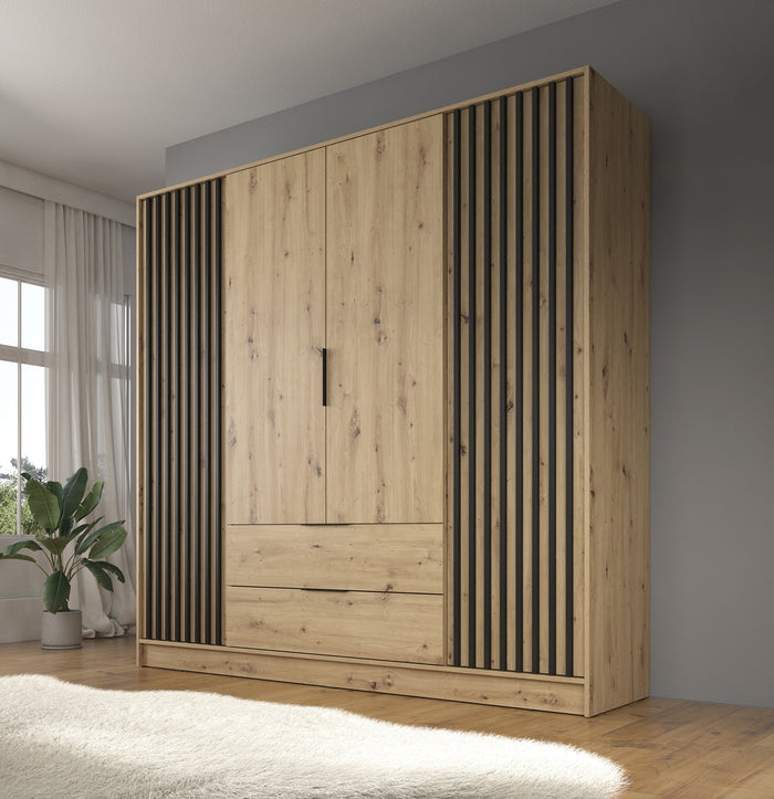 Meubella - Kledingkast Nairobi - Eiken - Zwart - 206 cm